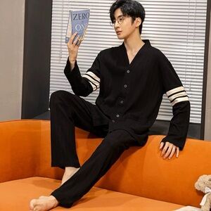 Men's Pajama Set Classic Sleepwear Button Down Loungewear with Long Pants